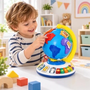 Glob educativ interactiv pentru copii, cu animale, continente si clape colorate, 28,5 cm - Img 2