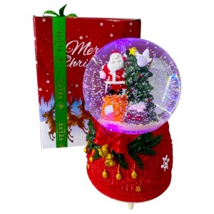 Glob muzical Santa Claus is Coming, efect realist de ninsoare si detalii tematice de Craciun, 16x10 cm