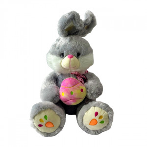 Iepure de plus Easter Riko, cu nas roz si cu ou in labute, inaltime 70cm, Gri