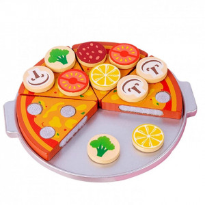 Joc de feliat Pizza din lemn, cu toppinguri detasabile, tava si cutit, 3+ ani - Img 3
