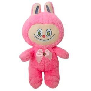 Jucarie de plus iepuras in stil Labubu, cu funda, 30 cm, Fucsia