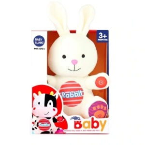 Jucarie de plus interactiva Iepuras Baby Sunki cu sunete si lumini, 3+ luni