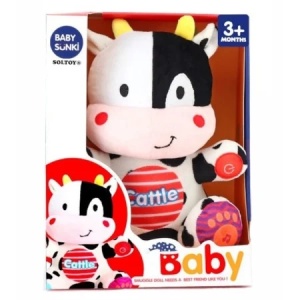 Jucarie de plus interactiva vacuta Baby Sunki cu sunete si lumini, pentru bebelusi 3+ luni