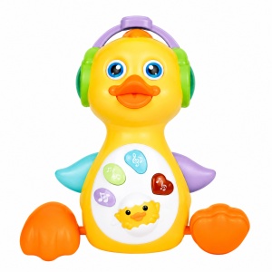 Jucarie interactiva Duck Waver, ratusca dansatoare cu muzica si lumini, 22 cm - Img 4