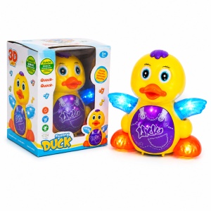 Jucarie interactiva Funny Duck, ratusca dansatoare cu muzica si lumini, 19 cm - Img 3