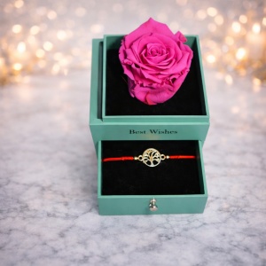 Martisor bratara in cutie cu sertar si trandafir criogenat