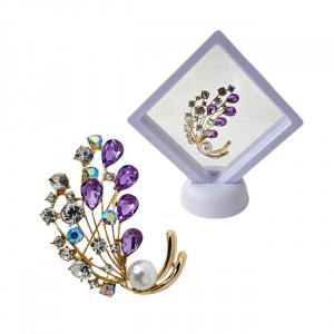 Martisor brosa Pearl Bouquet, cu cristale si perle artizanale, in suport elegant, Mov