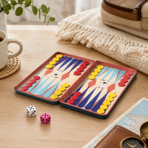 Mini joc de table magnetic pliabil, cu 30 piese si 2 zaruri, pentru calatorii, 18.6x10.2 cm - Img 2