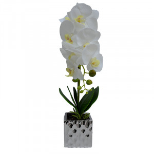 Orhidee cu aspect natural in ghiveci ceramic argintiu, 50 cm - Img 6