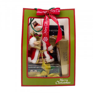 Pachet cadou Merry Christmas, Mos Craciun ornament decorativ, 100gr praline Ferrero Rocher, cafea Davidoff, flori uscate si parfumate - Img 2
