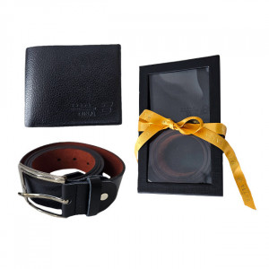 Pachet elegant pentru barbati Grand Touch, caseta cu portofel si curea din piele ecologica, Negru