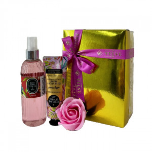 Pachet cadou Eyup, apa de colonie 150ml Eyup Sabri-Tuncer, crema de maini si de corp 50ml Eyup Sabri-Tuncer, tradafir de sapun, in cutie eleganta, Roz