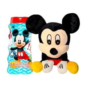Pachet Mickey Mouse, cu jucarie de plus 30 cm, breloc, Kinder Chocolate si gel de dus, in punga de cadou - Img 4