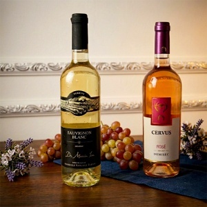 Pachet premium 2 vinuri in cutie din lemn gravata cu ilustratie conac - Img 6