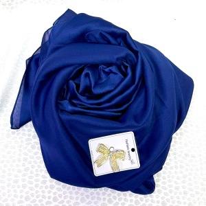 Pachet Silky pentru femei, cu esarfa eleganta si brosa, in cutie cadou, Albastru - Img 5