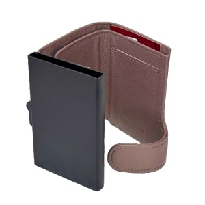 Portcard unisex Hassion din piele naturala, 9x7x2cm, Cappucinno