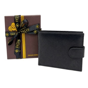 Portofel barbati Regalo Reale, din piele naturala, cu protectie RFID impotriva clonarii cardurilor, design trifold, Negru, 12x10 cm