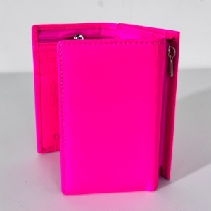Portofel dama Hassion din piele naturala, deschidere tripla, compartimente carduri si buzunar cu fermoar, Fucsia - Img 4
