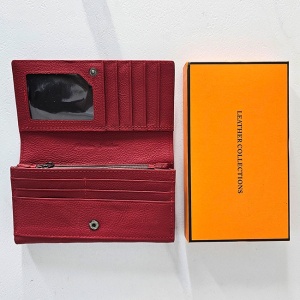 Portofel Leather Collections dama din piele naturala cu logo, Rosu