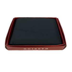 Portofel pentru barbati, Hassion, piele naturala, negru, 10 x 23 cm