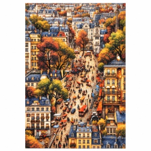Puzzle Ancient Street, 1000 piese, strada europeana in peisaj de toamna, multicolor - Img 2