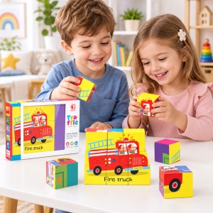 Puzzle educativ 6 in 1 cu vehicule, 9 cuburi, 3+ ani - Img 2