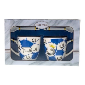 Set 2 cani din ceramica cu lingurite si capac, model mingi fotbal - Img 3