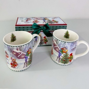 Set 2 cani din ceramica, Kids Decorating Christmas Tree, ambalate in cutie cadou eleganta, 150 ml, Verde - Img 4
