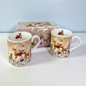 Set 2 cani din ceramica, Winter Deer, ambalate in cutie cadou eleganta, 150 ml, Crem - Img 2