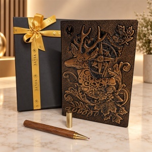 Set Artis cu agenda nedatata si pix, model Cerb in relief, in cutie cadou