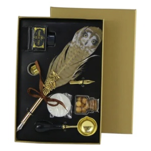 Set birotica in cutie aurie Vintage Owl, cu 7 piese, Auriu - Img 3