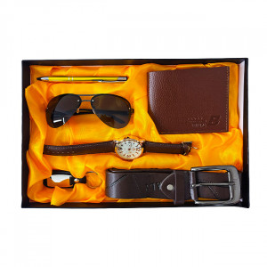 Set cadou pentru barbati ELEGANT COLLECTION, cutie cu portofel, ceas, curea, ochelari de soare, breloc si pix, 32x21 cm3