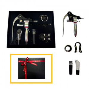 Set cadou pentru barbati VLV, cutie cu 6 accesorii pentru vin, Negru