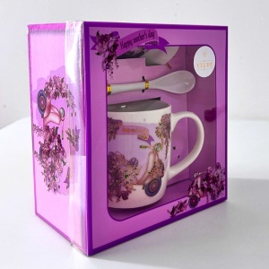 Set cana ceramica, farfurie si lingurita pentru Ziua Mamei, ambalata in punga cu fereastra, 200ml - Img 4