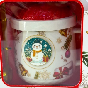 Set cana ceramica, farfurie si lingurita, Snowman, ambalata in cutie cu fereastra, 200ml - Img 3
