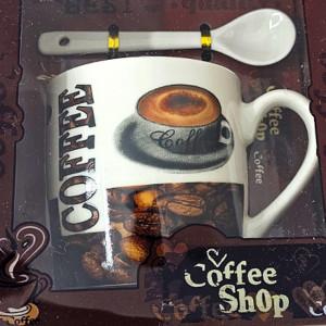 Set cana din ceramica pentru ceai, Twilight, 200ml, cu lingurita si cutie eleganta, Coffee Shop, Maro 1