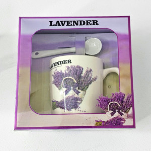 Set cana din ceramica pentru ceai, Twilight, 300ml, cu lingurita si cutie eleganta, Lavender, Mov 1