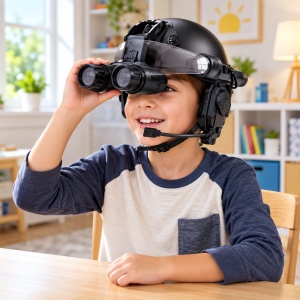 Set casca tactica pentru copii True SWAT, binoclu rabatabil, viziera, lanterna si microfon, negru, 3+ ani - Img 2