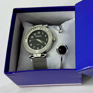Set ceas elegant dama Francesca di Geneva Matteo, cu bratara asortata, Silver/Black - Img 2