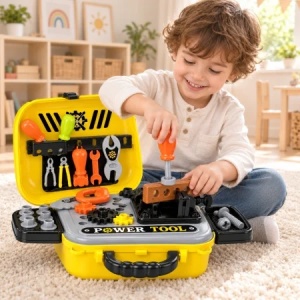 Set de bricolaj pentru copii 2 in 1, valiza transformabila in banc de lucru, unelte si accesorii, 3 ani+ - Img 3