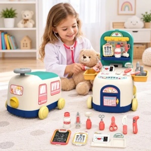 Set de joaca Doctor 2 in 1, masinuta transformabila in cabinet medical, 11 piese, cu accesorii, 36 cm, 3+ ani - Img 2