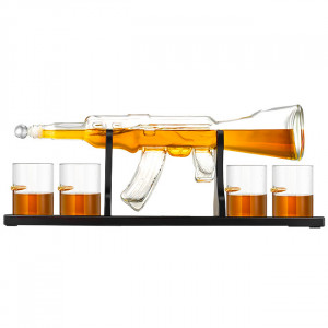 Set cadou Decantor Mitraliera si 4 pahare cu glont