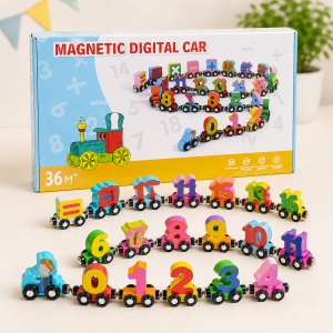 Set educativ trenulet magnetic din lemn cu cifre si simboluri matematice, Magnetic Digital Car, Multicolor, 36 luni+ - Img 2