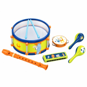 Set instrumente muzicale pentru copii cu toba, fluier, muzicuta, tamburina si maracas, multicolor, 3 ani+ - Img 4