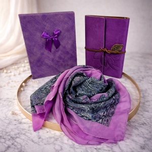 Set jurnal vintage mov cu esarfa eleganta