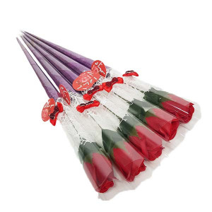 Set martisoare 5 trandafiri din sapun rosii cu tija, Celebration Woman Day, 50 cm
