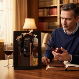 Set pentru barbati cu parfum arabesc Lattafa Opulent Oud 100 ml, pipa din lemn, set accesorii vin, in punga eleganta - Img 3