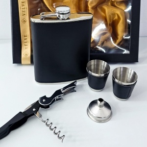 Set pentru barbati VLV, cu plosca, pahare, palnie si tirbuson multifunctional, negru - Img 3
