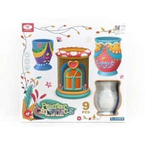 Set pictura ceramica copii DIY, 3 vase decorative, 9 piese, activitate creativa 3+ ani