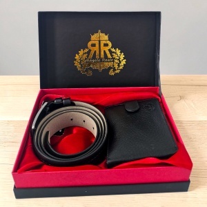 Set premium pentru barbati Regalo Reale, portofel și curea din piele, negru, in cutie eleganta - Img 2
